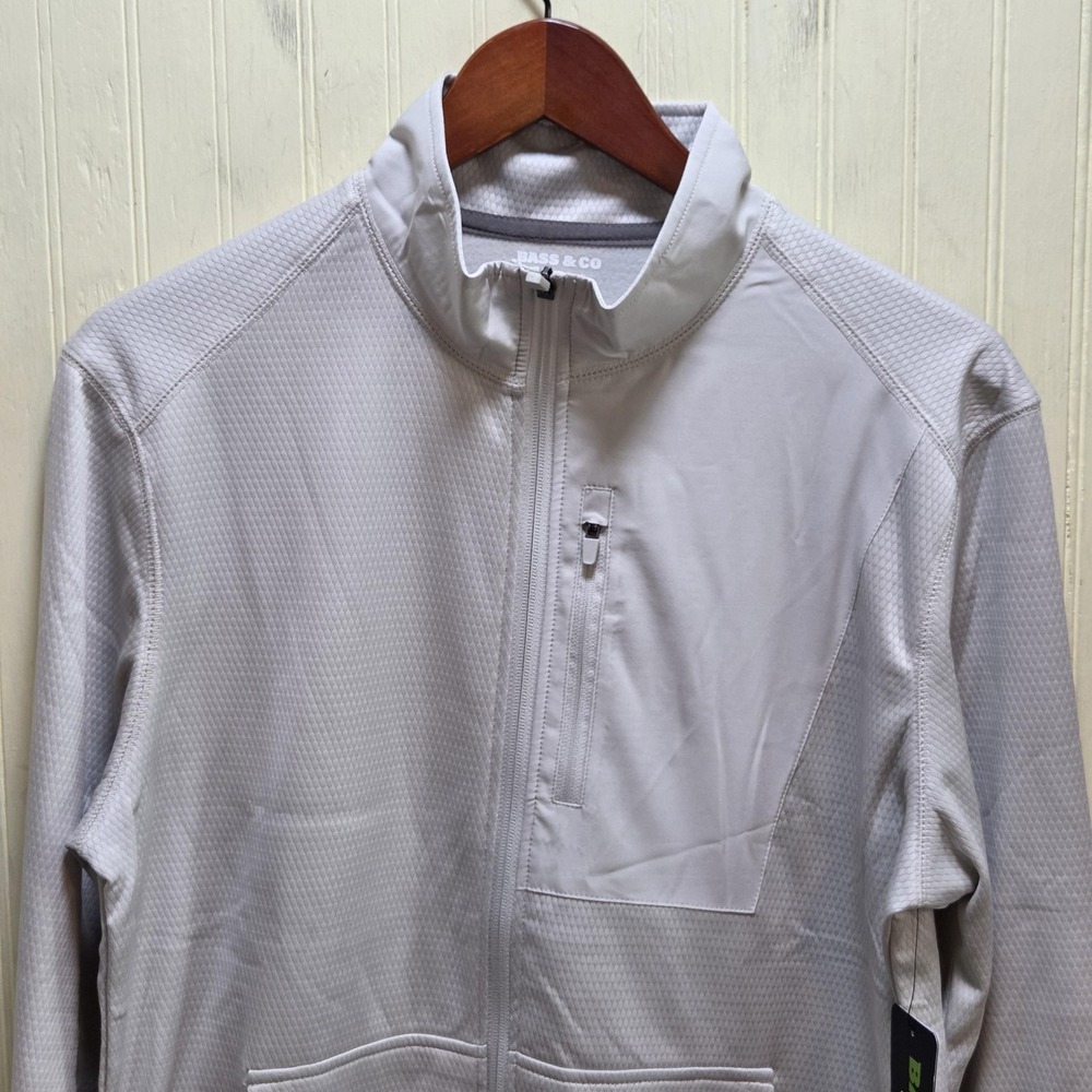 Bass‎ & Co Jacket Mens Small Gray Mixed Media Full Zip Fleece Knit Lightweight